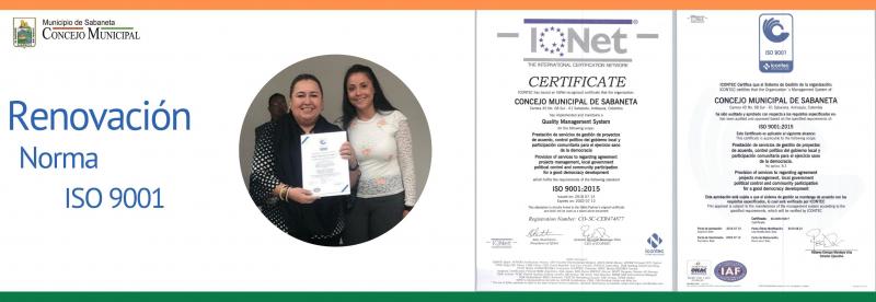 El ICONTEC Certifica el Sistema de Gestión del Concejo Municipal de Sabaneta