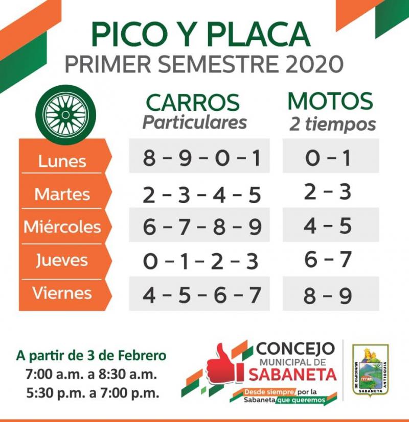 Pico y Placa 2020 - Primer Semestre