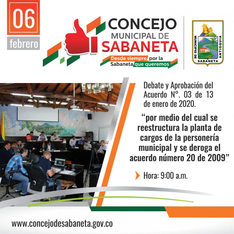 Debate y aprobación del Acuerdo N° 03 del 13 de enero de 2020