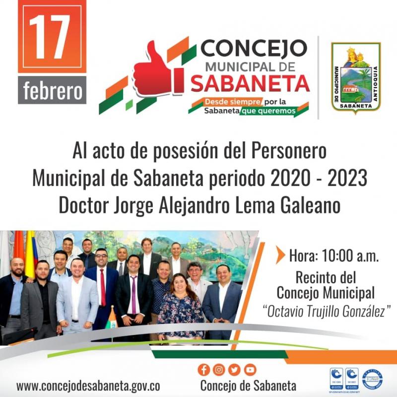 Acto de posesión del Personero Municipal de Sabaneta 2020 - 2023