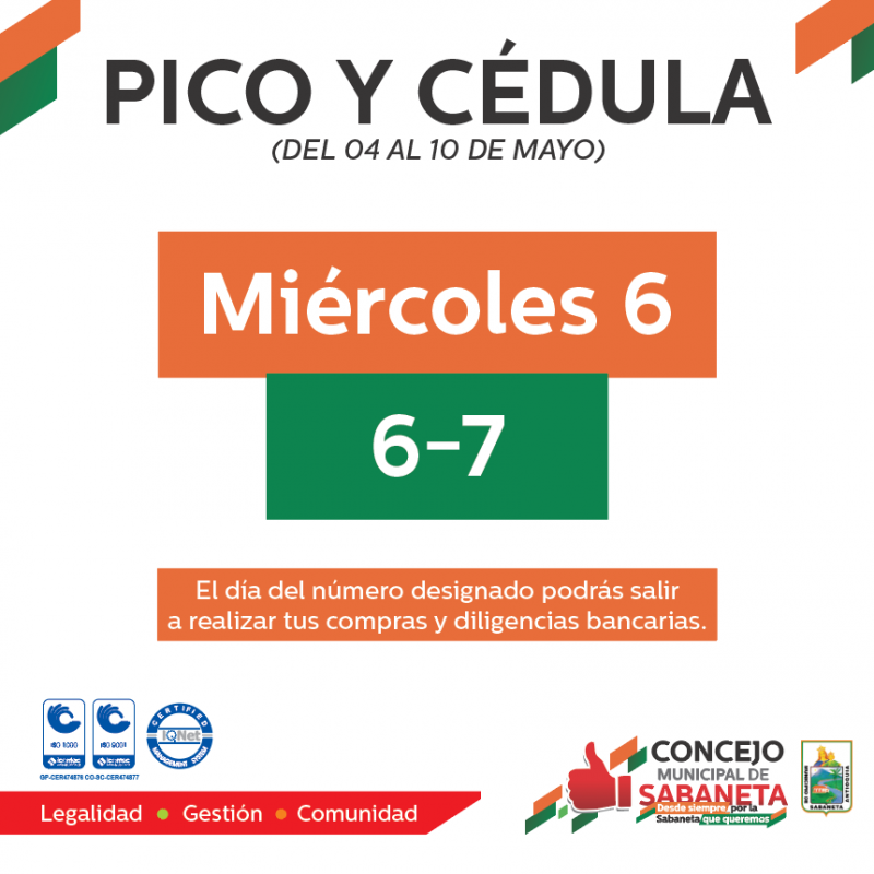 Pico y Cédula para el día de hoy en Sabaneta