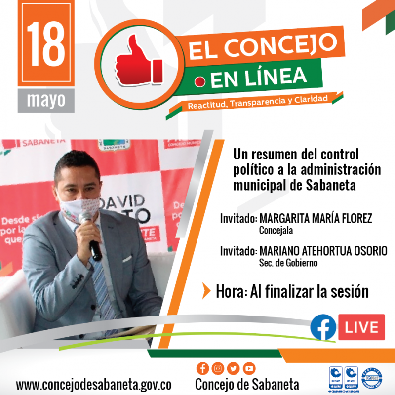 Hoy en El Concejo En Línea tendremos como invitados a la honorable concejala Margarita María Florez y al Secretario de Gobierno Mariano Atehortua Osorio