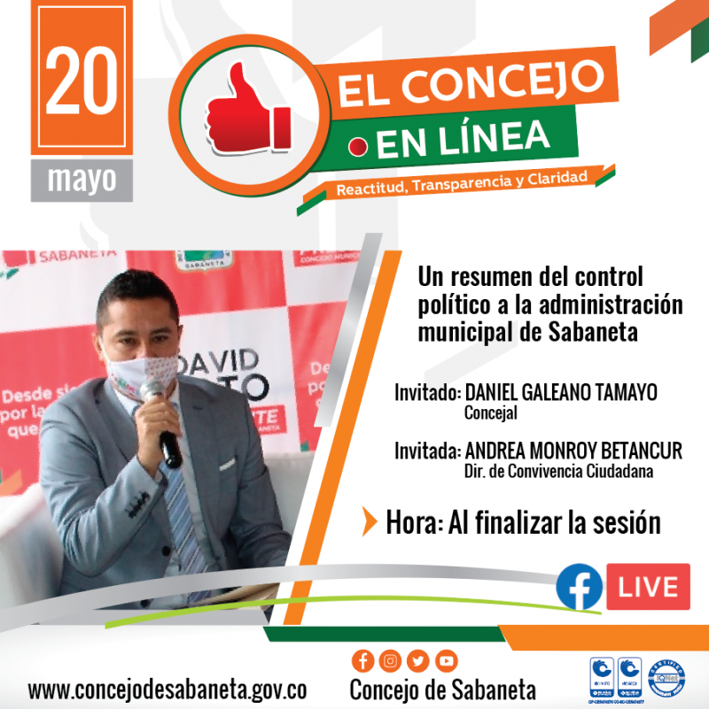 Hoy en El Concejo En Línea tendremos como invitados al honorable concejal Daniel Galeano Tamayo y a la Directora Administrativa de Convivencia Ciudadana Andrea Monroy Betancur