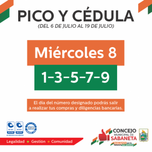 Pico y cédula: Miércoles 8 de Julio.