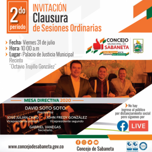Clausura de Sesiones Ordinarias del Concejo Municipal de Sabaneta