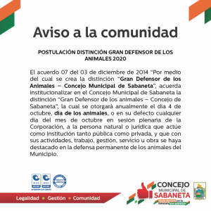 Postulación distinción gran defensor de los animales 2020